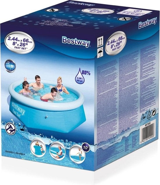Bestway Fast Set rond zwembadverpakking met afbeelding van blauw waterbassin
