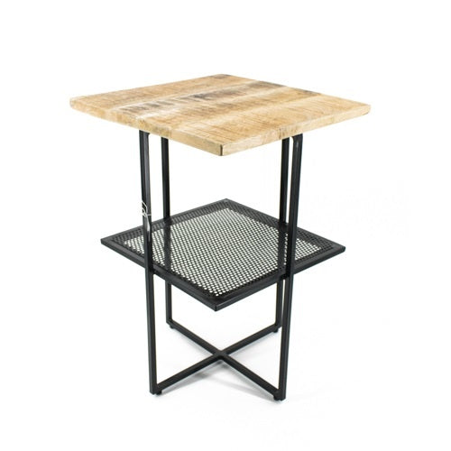 Bijzettafel Jali met licht houten blad en zwarte metalen gaasplank
