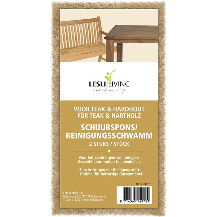 Schuurspons voor teak en hardhout, beige schuursponzen in LESLI LIVING verpakking