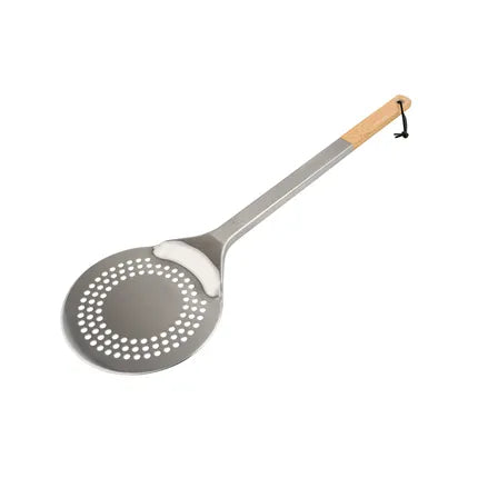 RVS pizzadraaier met houten steel en geperforeerde ronde schep