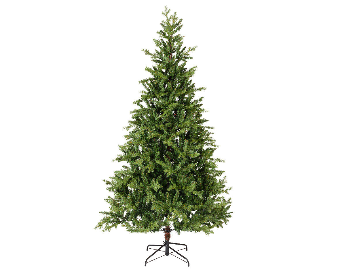 Everlands kunstkerstboom Allison pine, groene naalden, met metalen standaard.