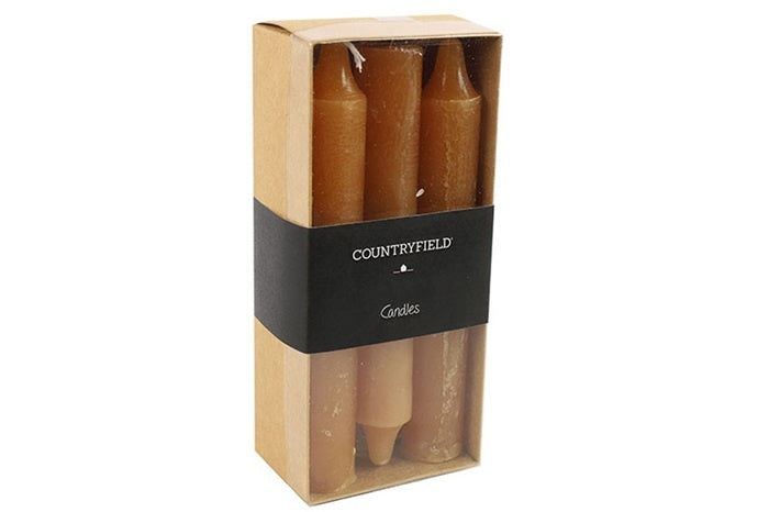 Set amberkleurige stompkaarsen in kraft verpakking, Ø 2 cm