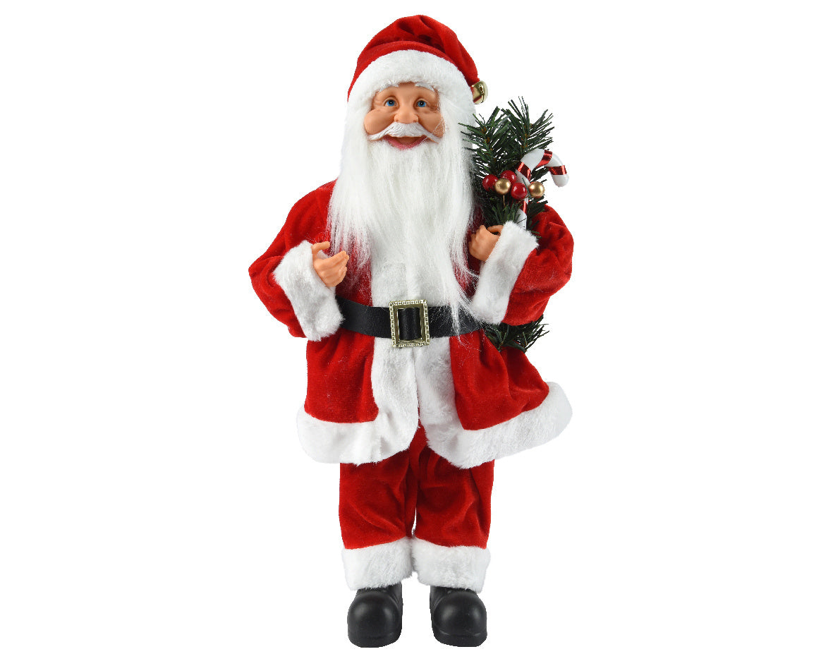 Kerstmanfiguur van polyester met rode jas, witte baard en zwarte riem