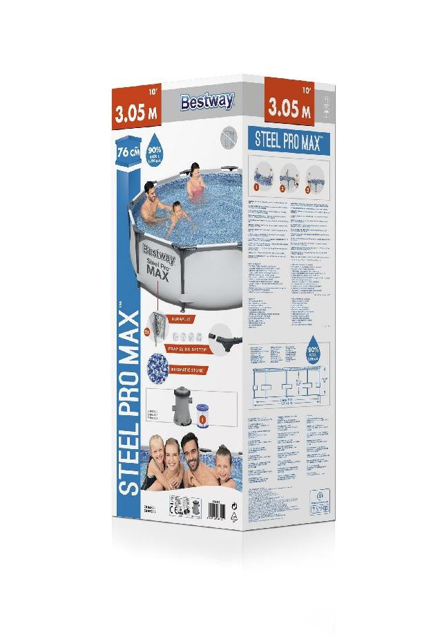 Doos met Bestway Steel Pro MAX opzetzwembad en pompaccessoires