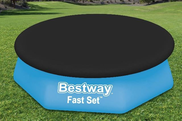 Rond afdekzeil voor Bestway Fast Set zwembad, zwart, over de bovenrand.