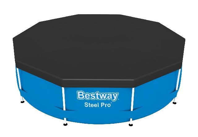 Rond afdekzeil, zwart, op blauw Bestway Steel Pro frame