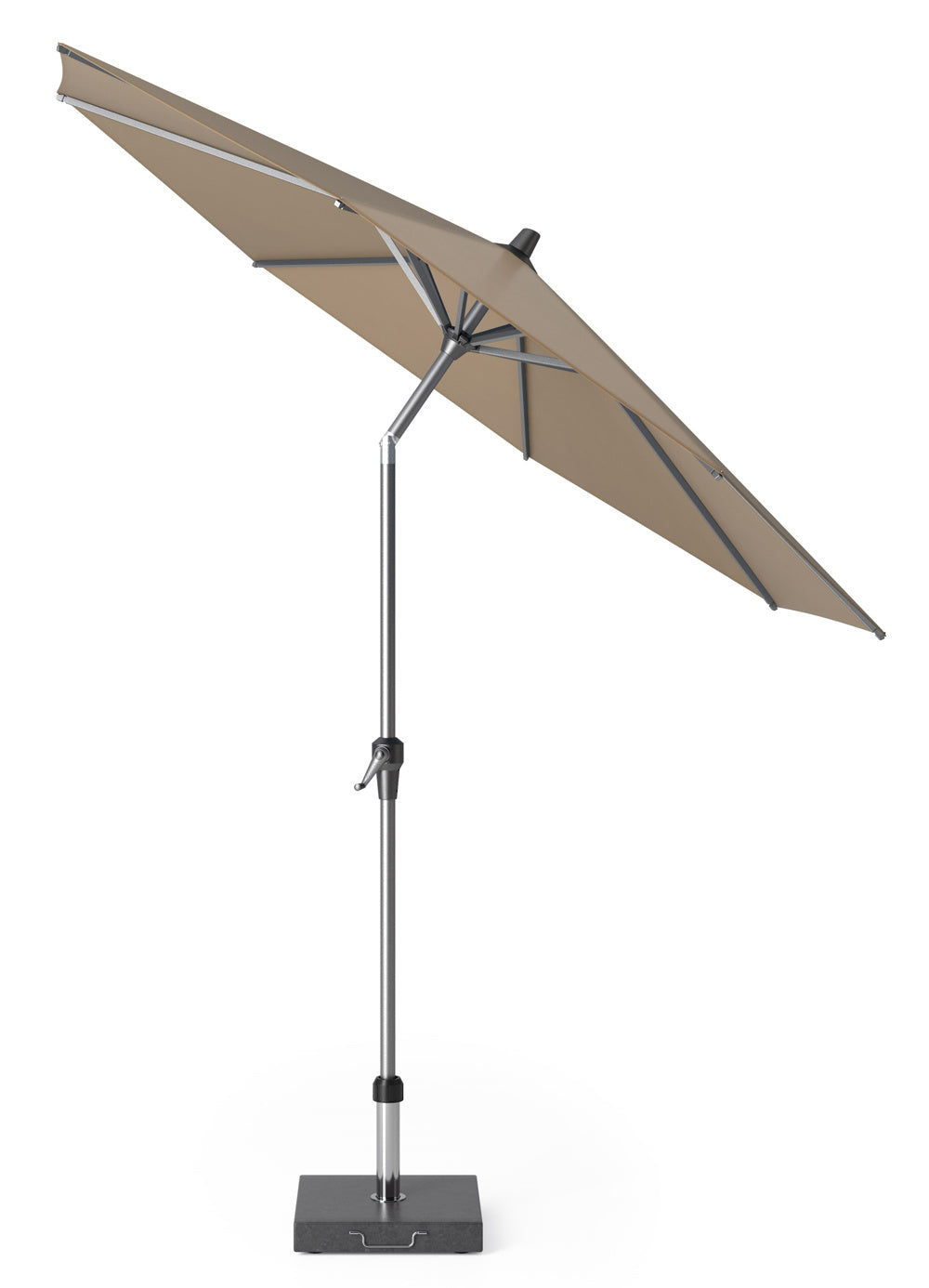 Parasol Riva ø250 met taupe kap en open frame, aluminium mast en voet