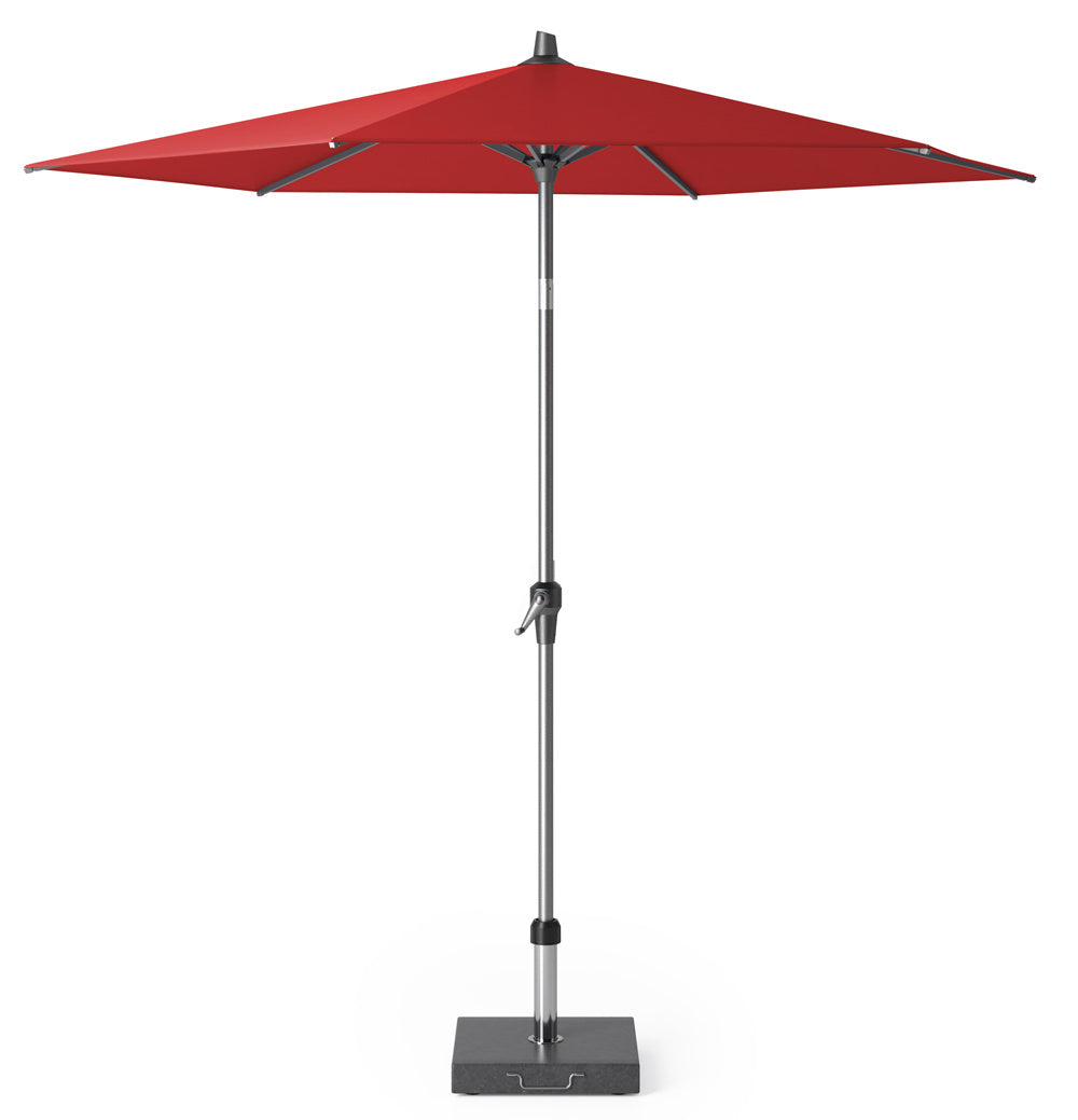 Parasol met rode doek en grijze aluminium paal, ronde vorm Ø250