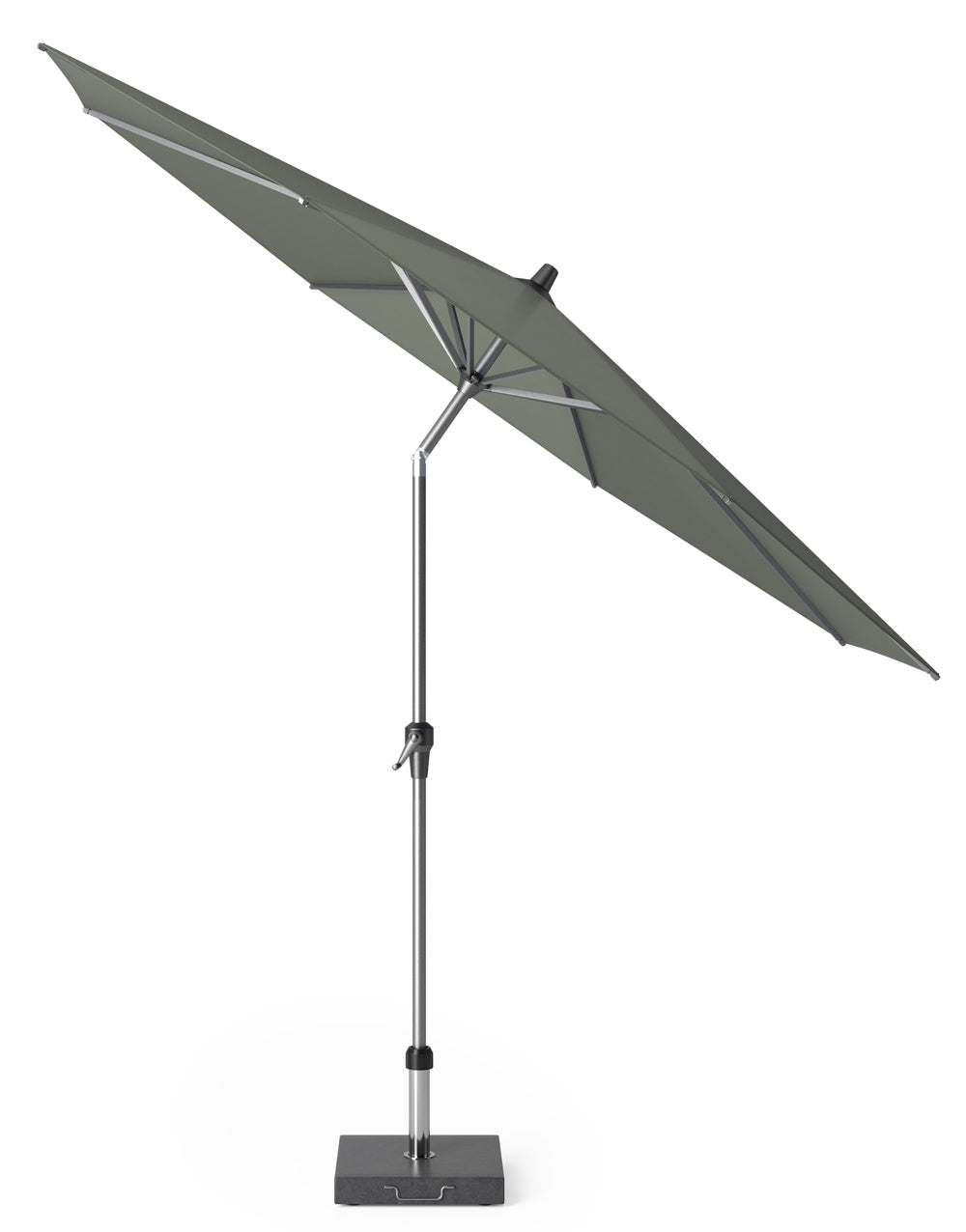 Olijfkleurige parasol met doek, spaken en centraal knooppunt