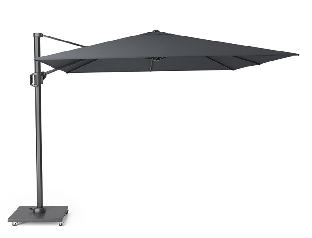 Antraciet zweefparasol met ronde doek en vaste paal, neerklapbare arm