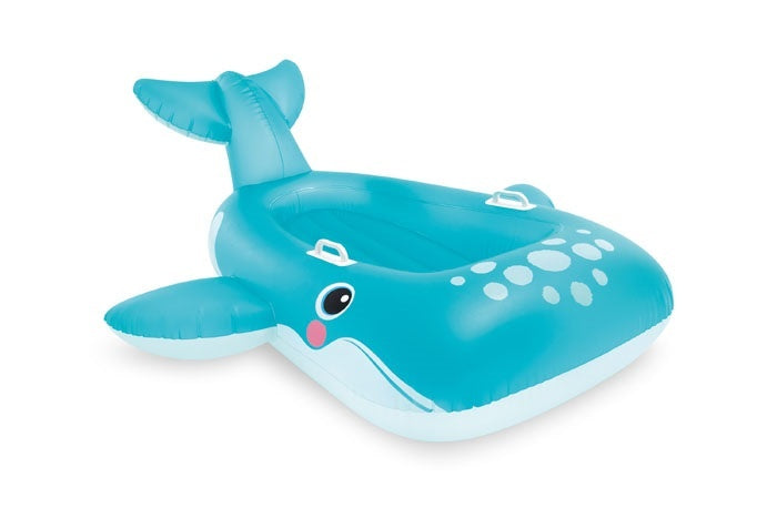 Opblaasbaar walvis ride-on luchtbed in blauw met vinnen en handgrepen