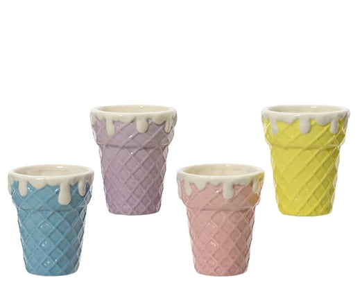 Set dolomiet bekers met geruit reliëf, pastel lichtblauw, lila, roze en geel