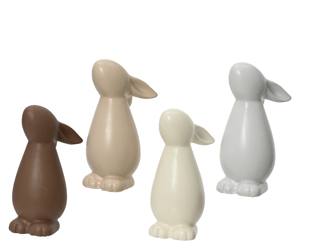 Assortiment konijnenfiguren in donkerbruin, beige, crème en lichtgrijs