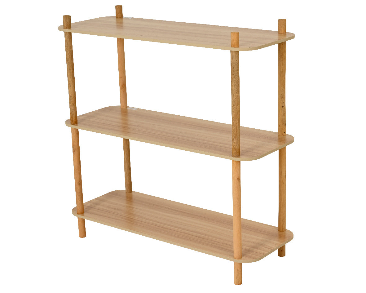 Sidetabel van licht hout-MDF met drie planken en vier poten