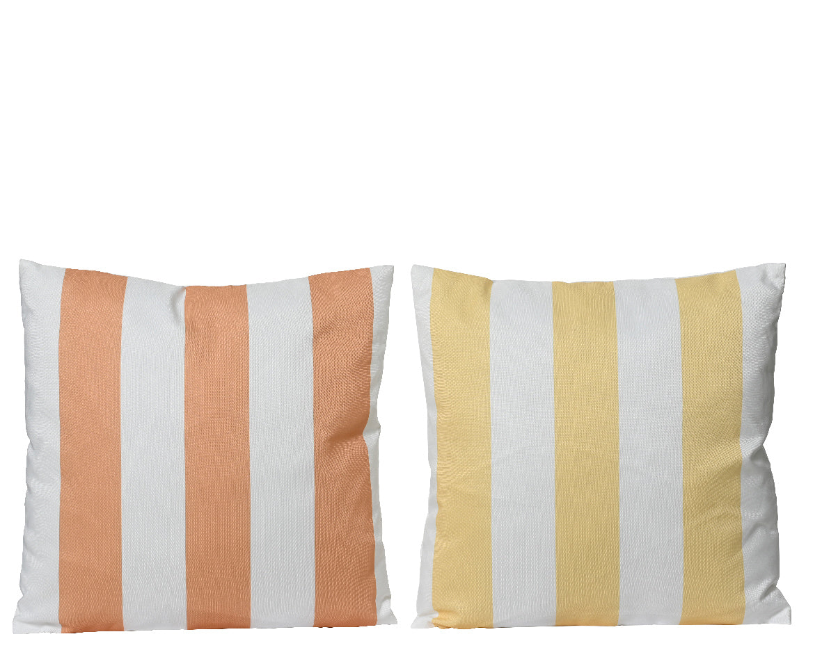 Gestreepte buitenkussens van polyester, beige/oranje en geel/wit strepen