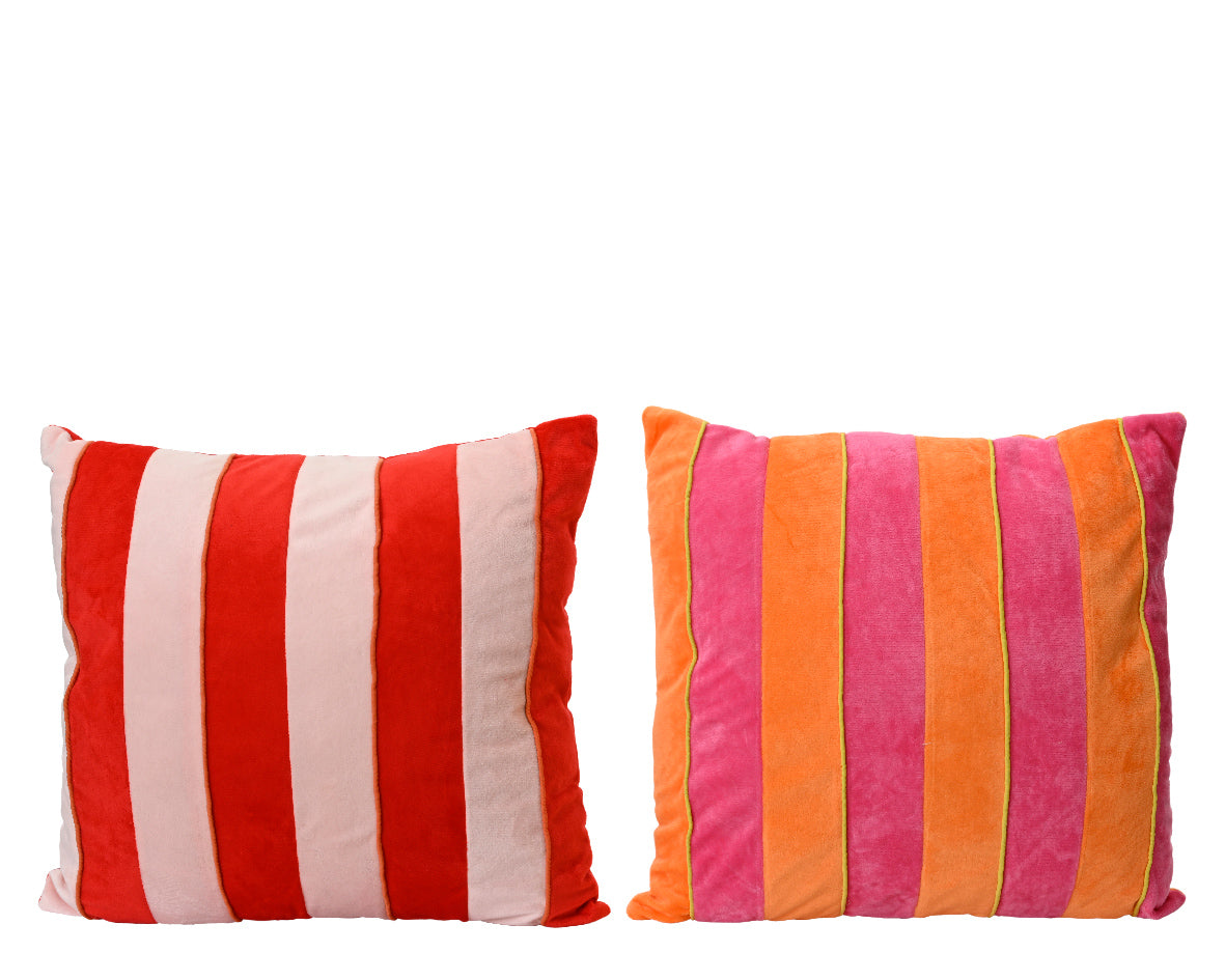 Gestreepte polyester kussens met verticale strepen, rood-wit en oranje-roze-paars