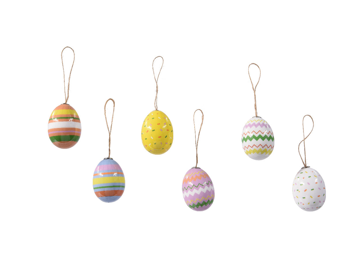 Assortiment schuimeieren met ophangkoord, pastel gestreept en gestipt