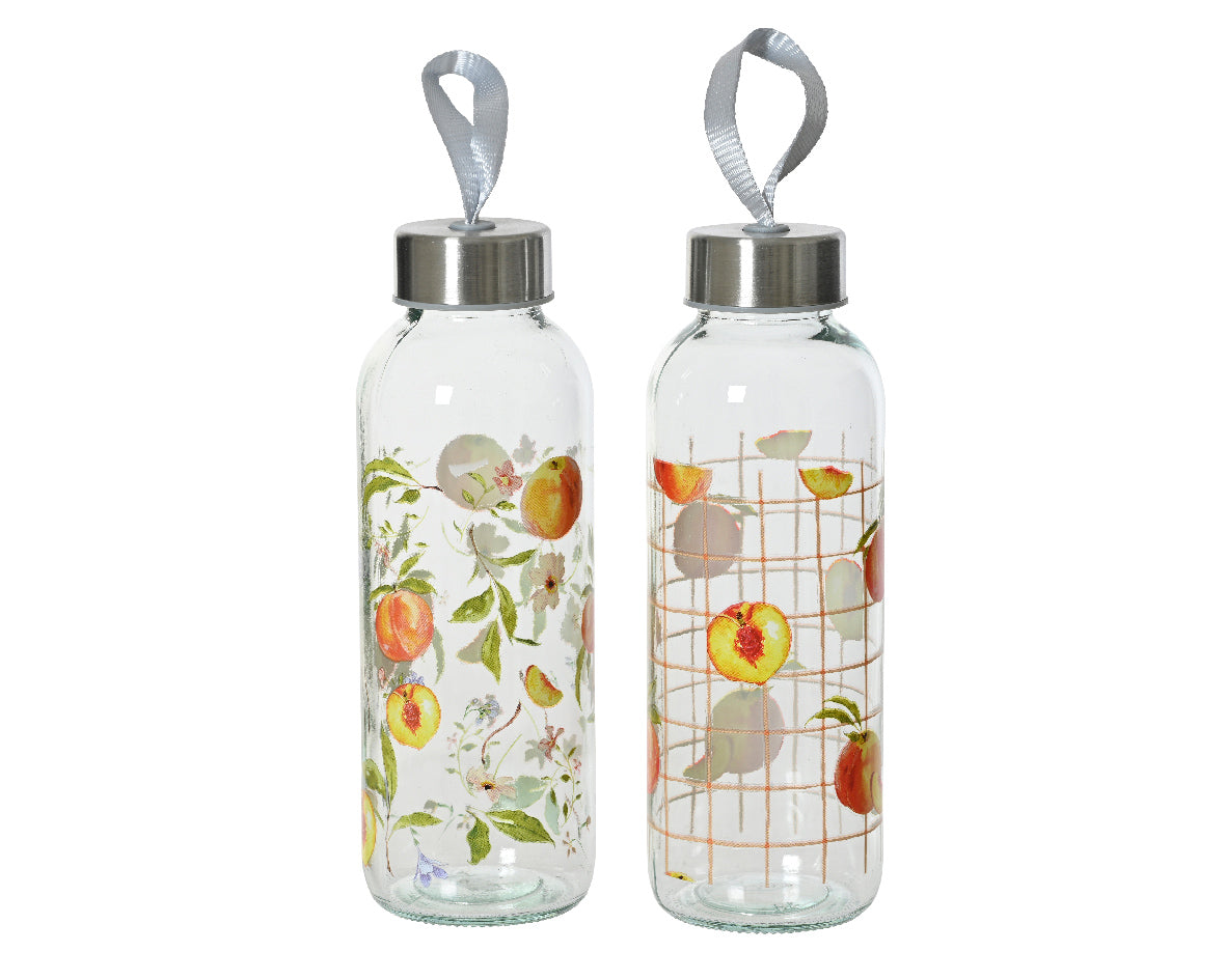 Assortiment glazen drankpotten met metalen dop, in ruit- en fruitprint