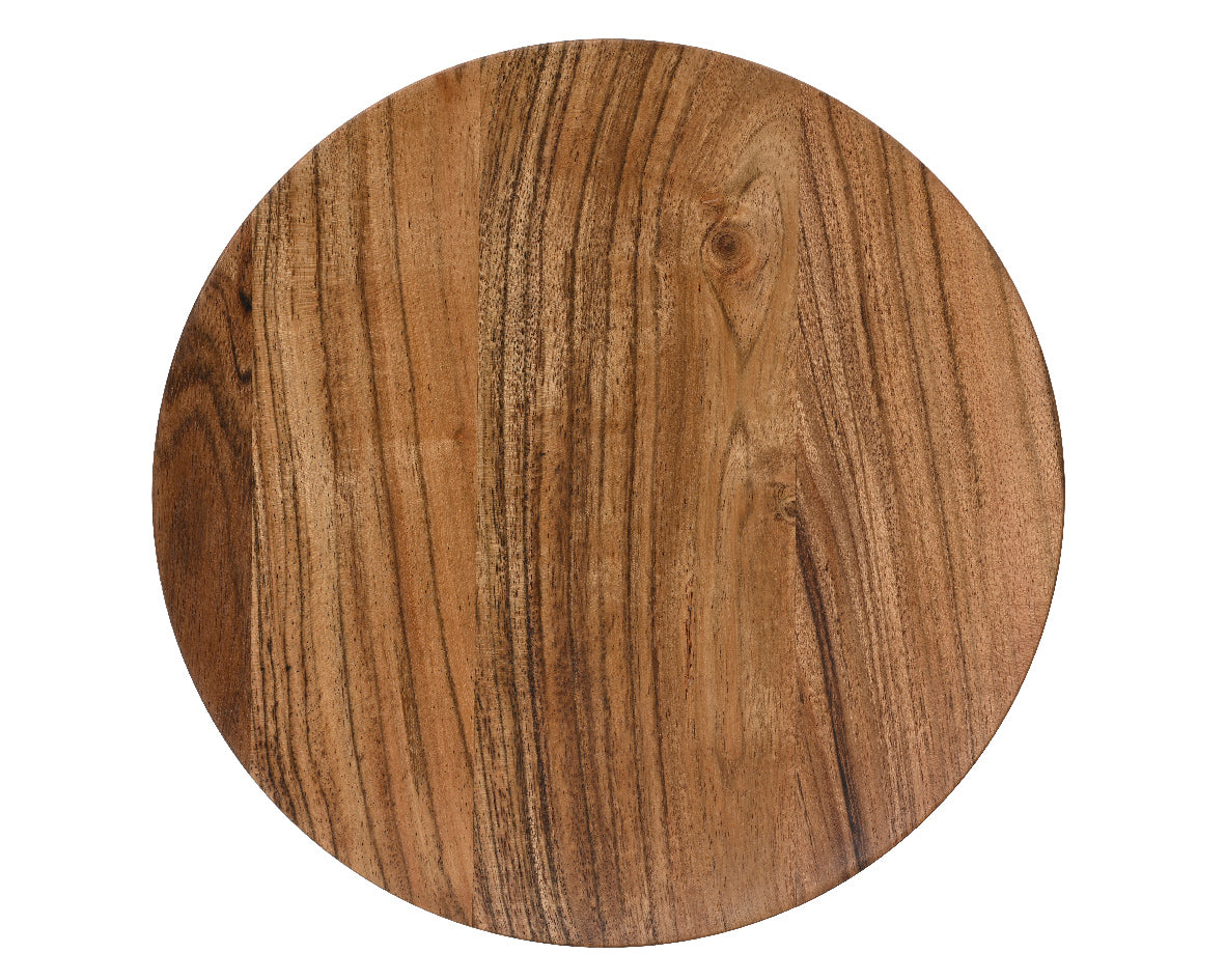 Rond acaciahouten bord met verticale houtnerfstructuur