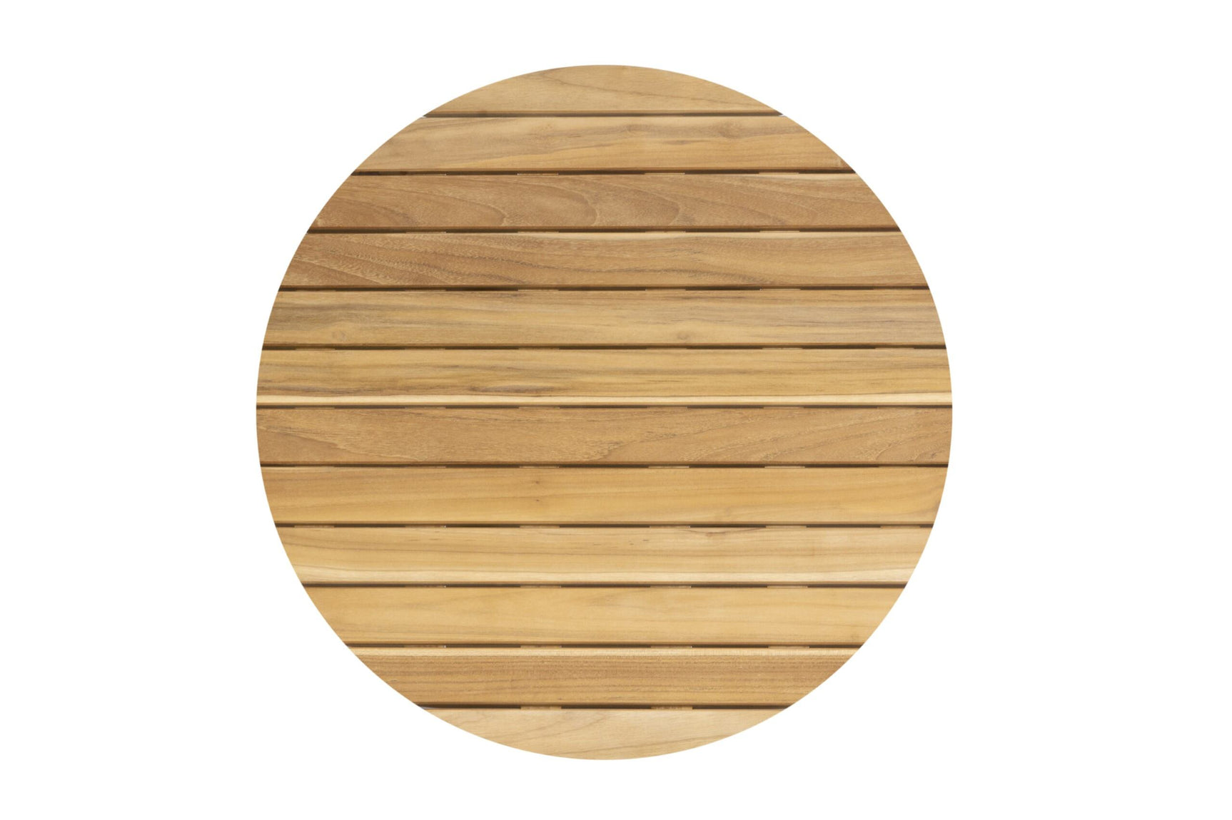 Teakhouten salontafel met rond blad van houten latten