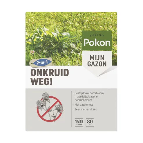 Pokon Mijn Gazon onkruidweg doos 2-in-1 met gras en bewerkingsinformatie
