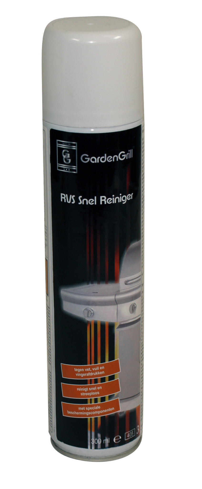 RVS snelreiniger 200 ml bus met witte dop en GardenGrill-etiket