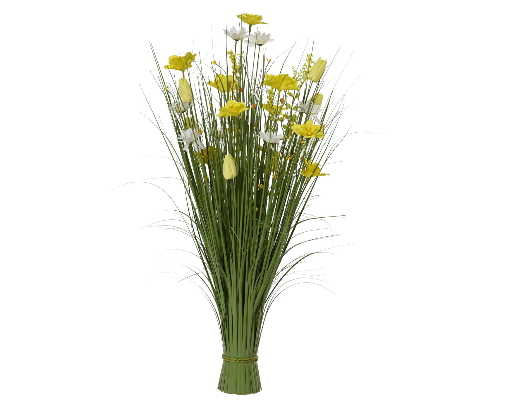 Polyester grasboeket met gele bloemen, gebundelde stengels