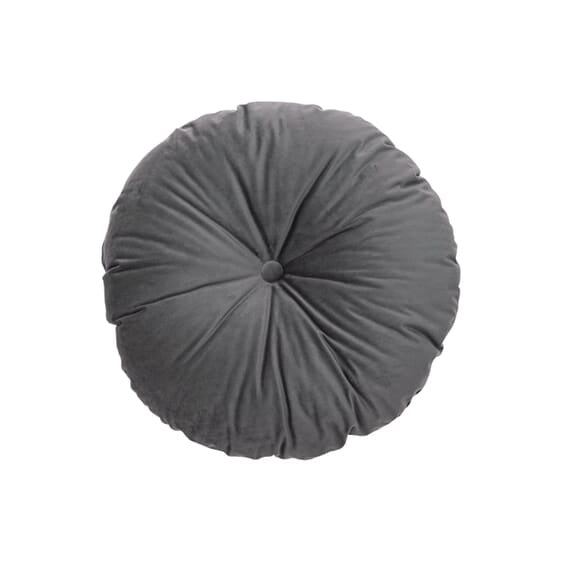 Rond grijs poefkussen met knoop en ribnaden, ø 50 cm