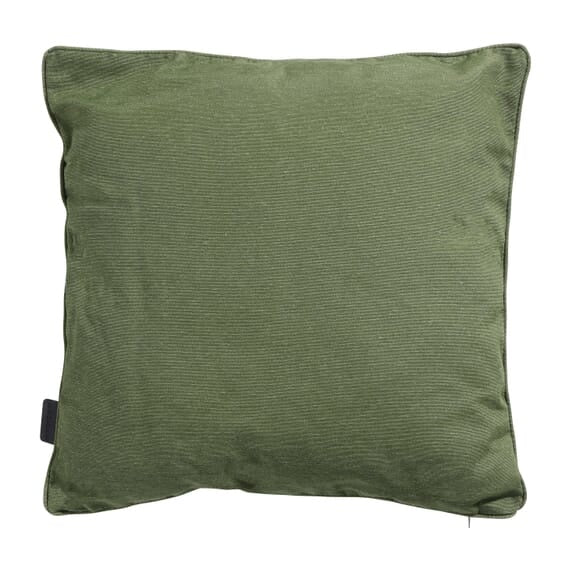 Groen sierkussen 45x45 van Panama stof, vierkant met biezen en glad oppervlak.