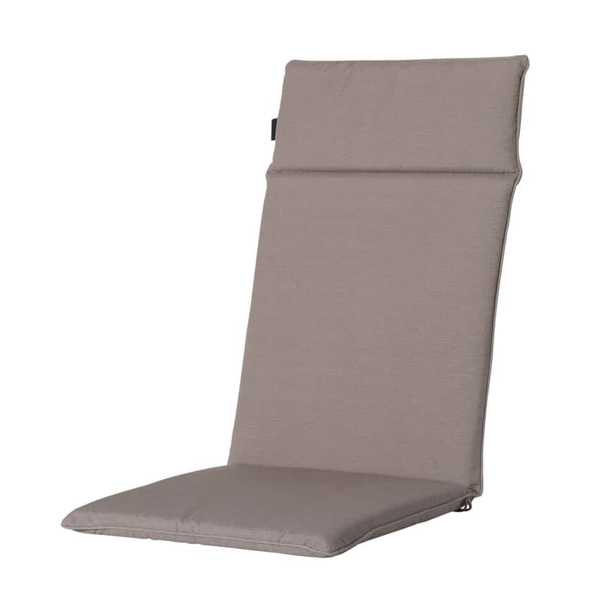 Hoog tuinkussen in taupe Panama, met riemen onderaan.