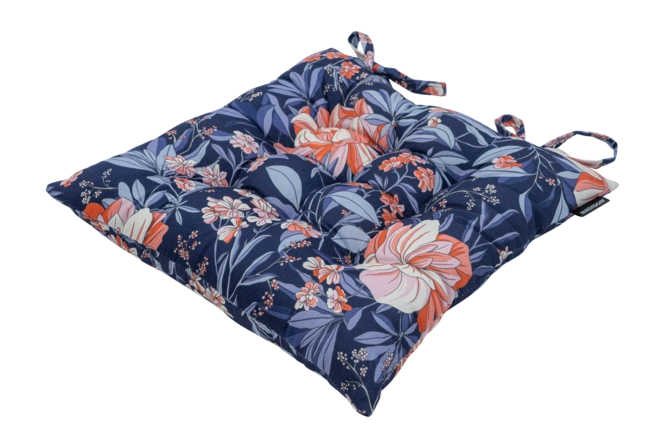 Zitkussen blauw met bloemenprint en striksluitingen, 46x46 cm