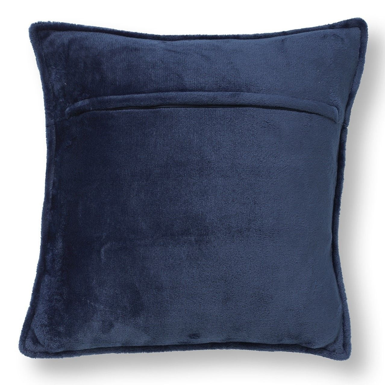 Donkerblauw fluwelen sierkussen 45x45 cm, zichtbare naad langs rand