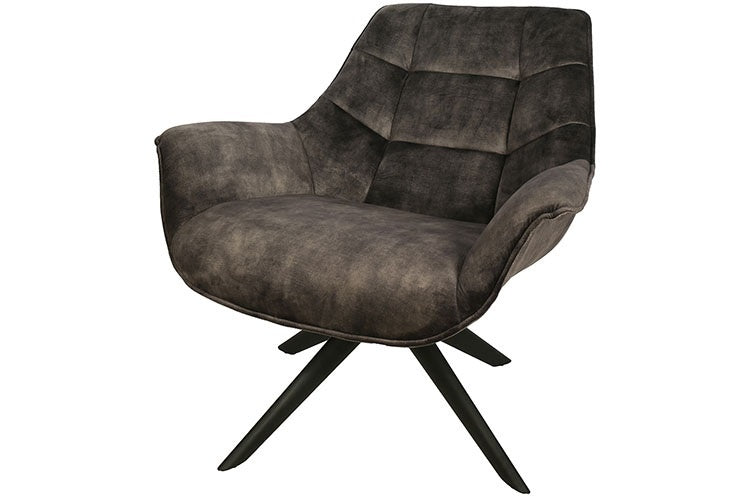 Grijze Jacksonville stoel met draaivoet en gestoffeerde zitting, afgeronde rugleuning