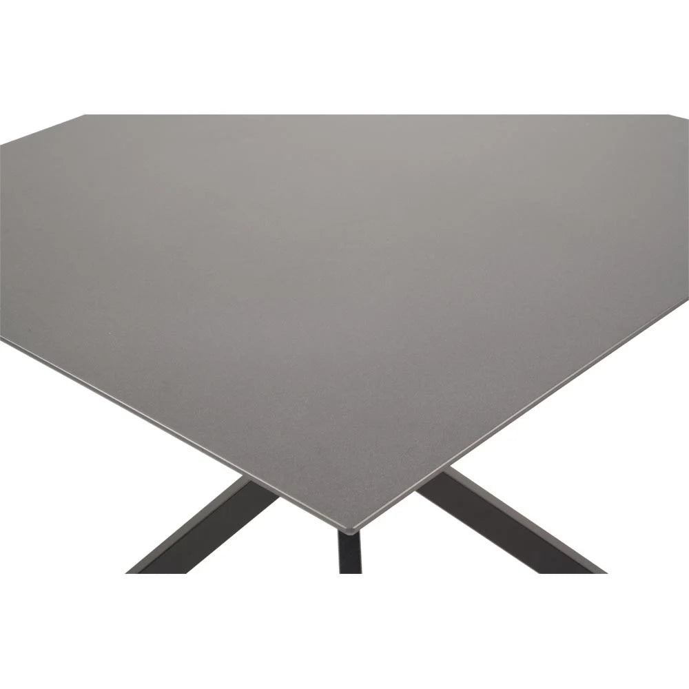 Tuintafel Crest 90x90cm met grijs tafelblad en zwarte poten zichtbaar