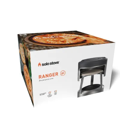 Solo Stove pizzaoven Ranger pi in verpakking, met afbeelding van de oven