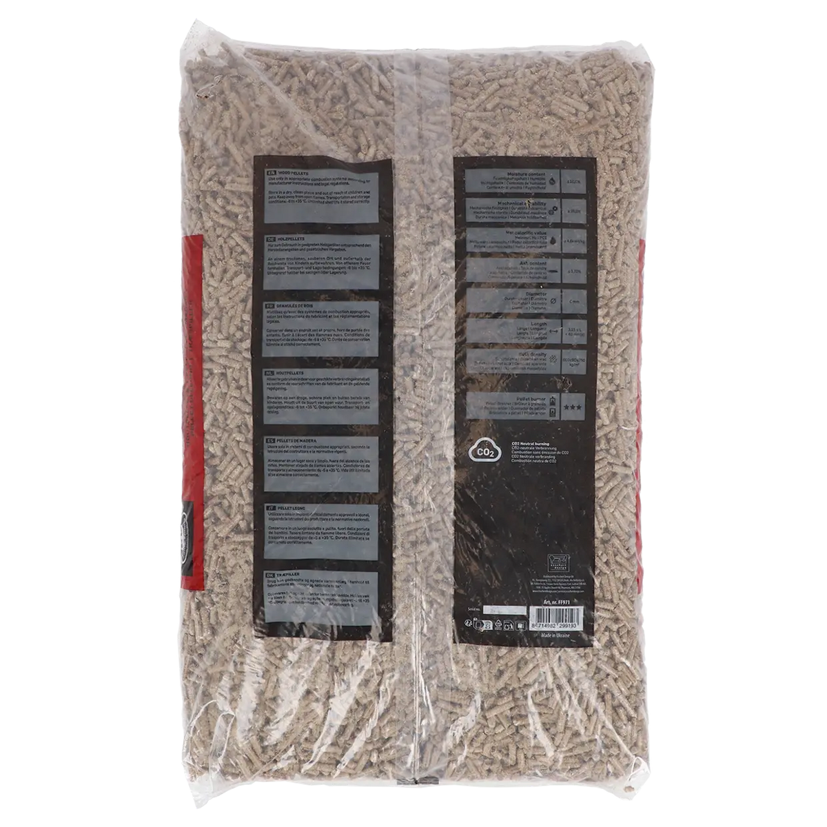 Houtpellets eikenhout zak van Fancy Flames, 15 kg met zwarte informatiestickers