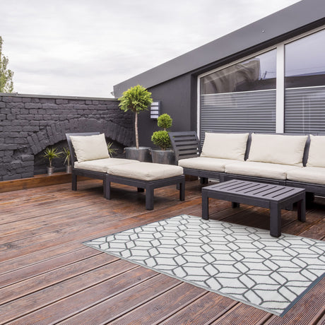 Esschert design - tuintapijt 120x183 grafisch beige wit