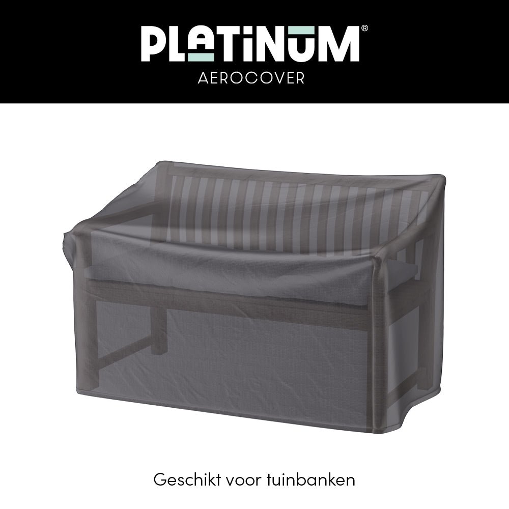 Tuinbankhoes, grijze hoes met doorzichtige banen op bovenkant en zijvlakken