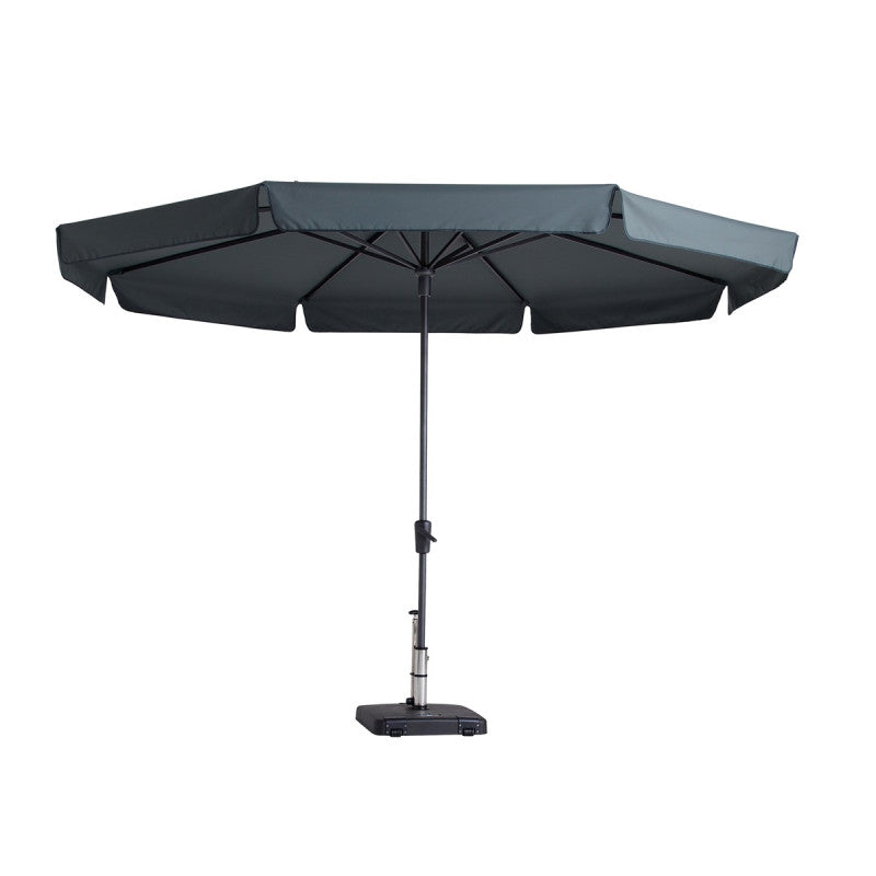 Ronde parasol met grijs PE doek en zwarte frame, 350 cm, open