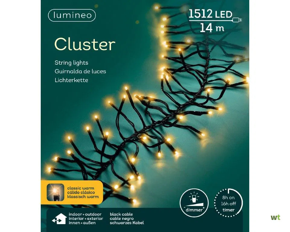 LED-lichtcluster met warme puntlampjes en zwarte kabel