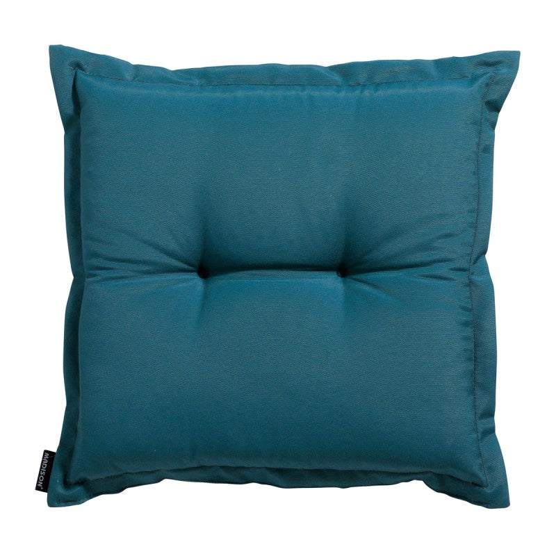 Zitkussen 50x50 cm panama sea blue met glad oppervlak en zichtbare naden.