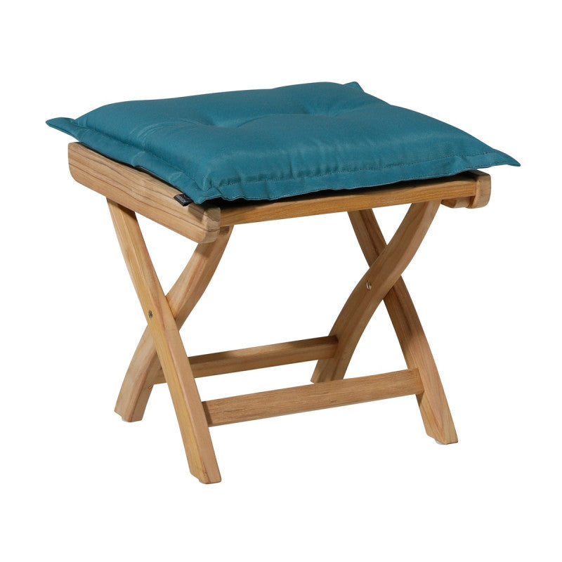 Zitkussen 50x50 cm panama sea blue op houten kruk, met plooibare hoes.