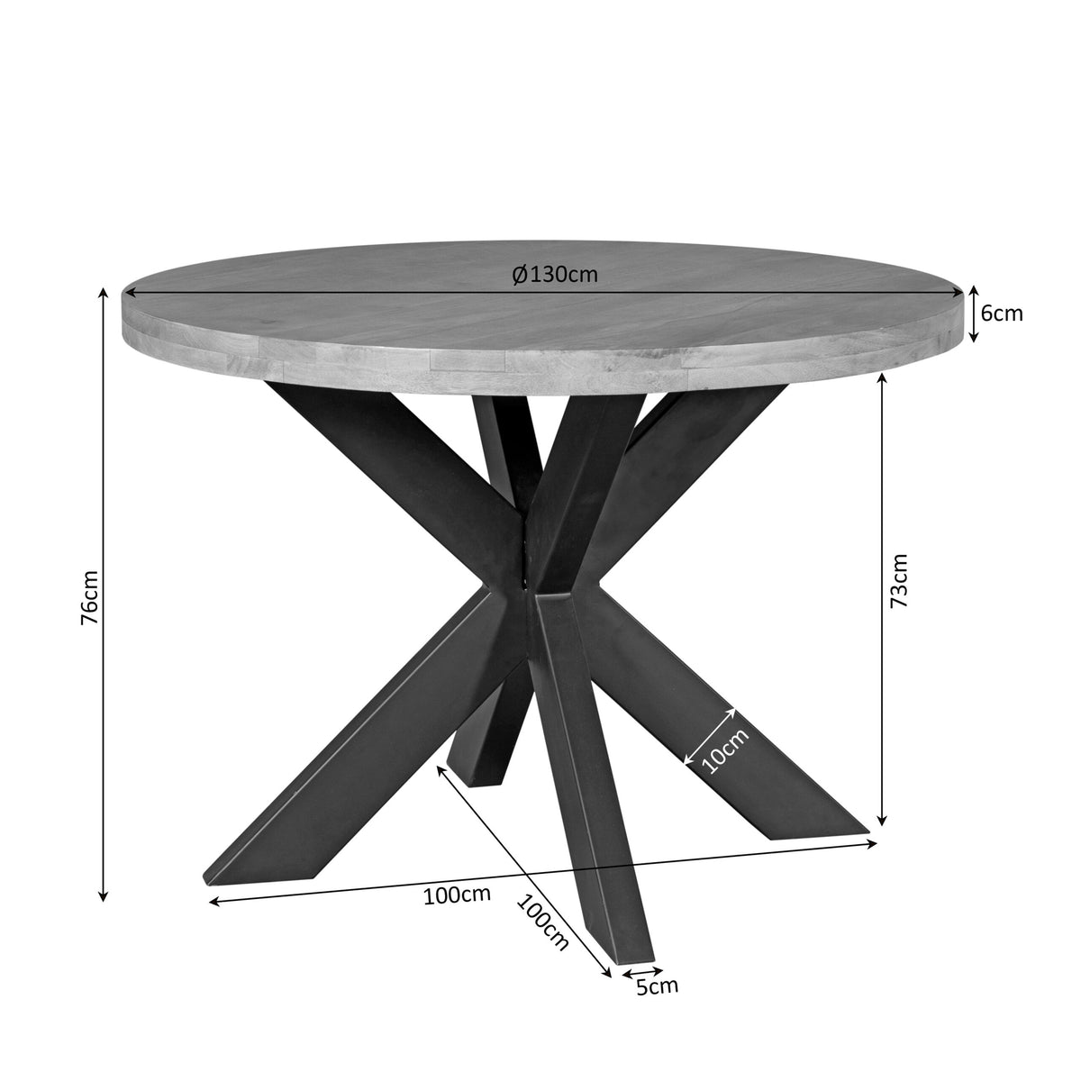 Ronde eettafel Dakota met grijs blad en zwart steronderstel