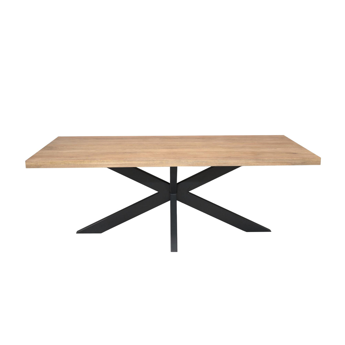 Rechthoekige eettafel met licht houten blad en zwart kruisframe onderstel