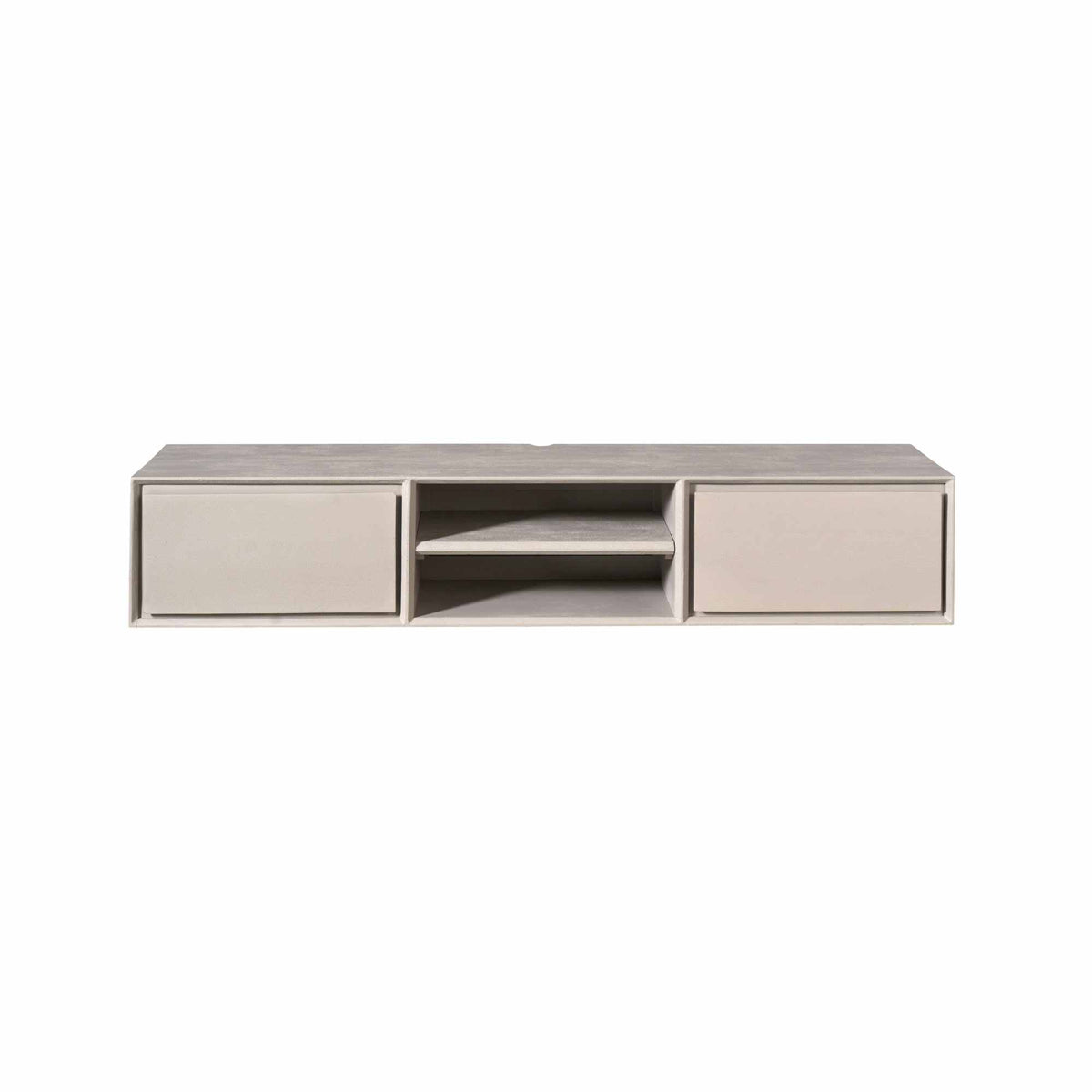 Zwevend tv-meubel taupe met twee laden en open middenplank