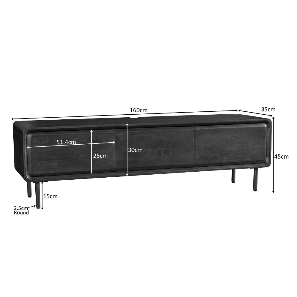 Zwevend tv-meubel bruin mangohout, afmetingen 160×35×45 cm