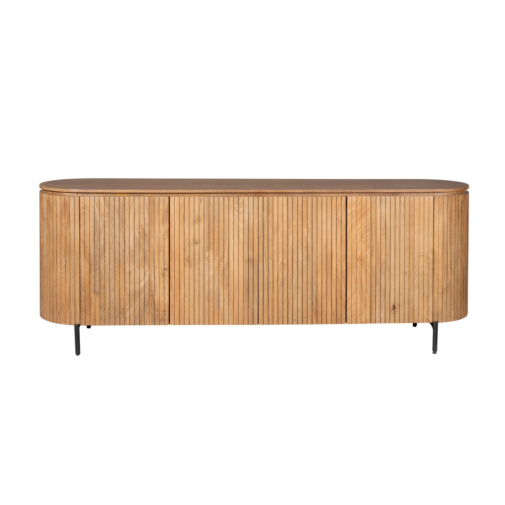 Dressoir met rond blad en verticale houtlatten, naturel kleur, met pootjes