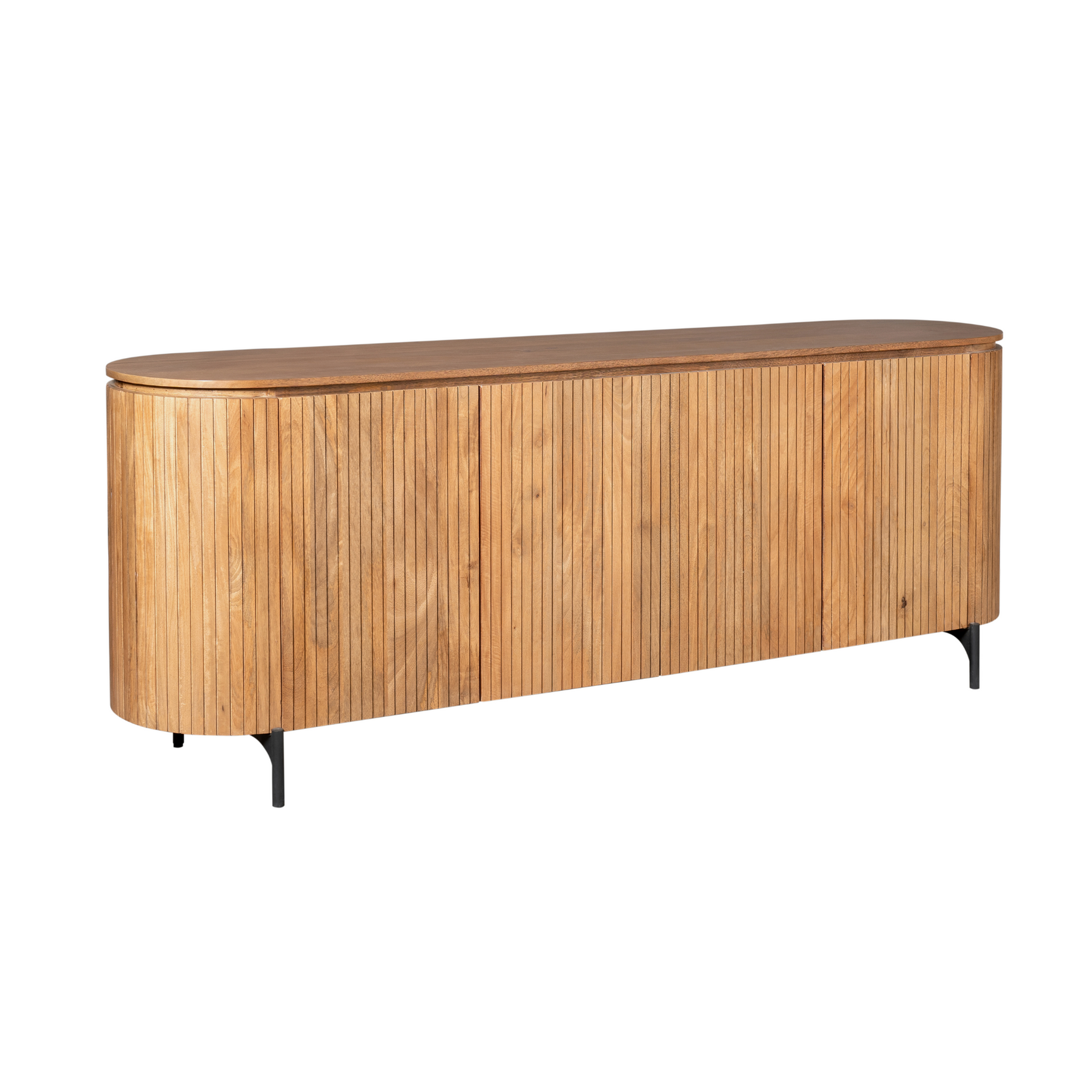 Dressoir met lang front en afgeronde hoeken, naturel hout en pootjes