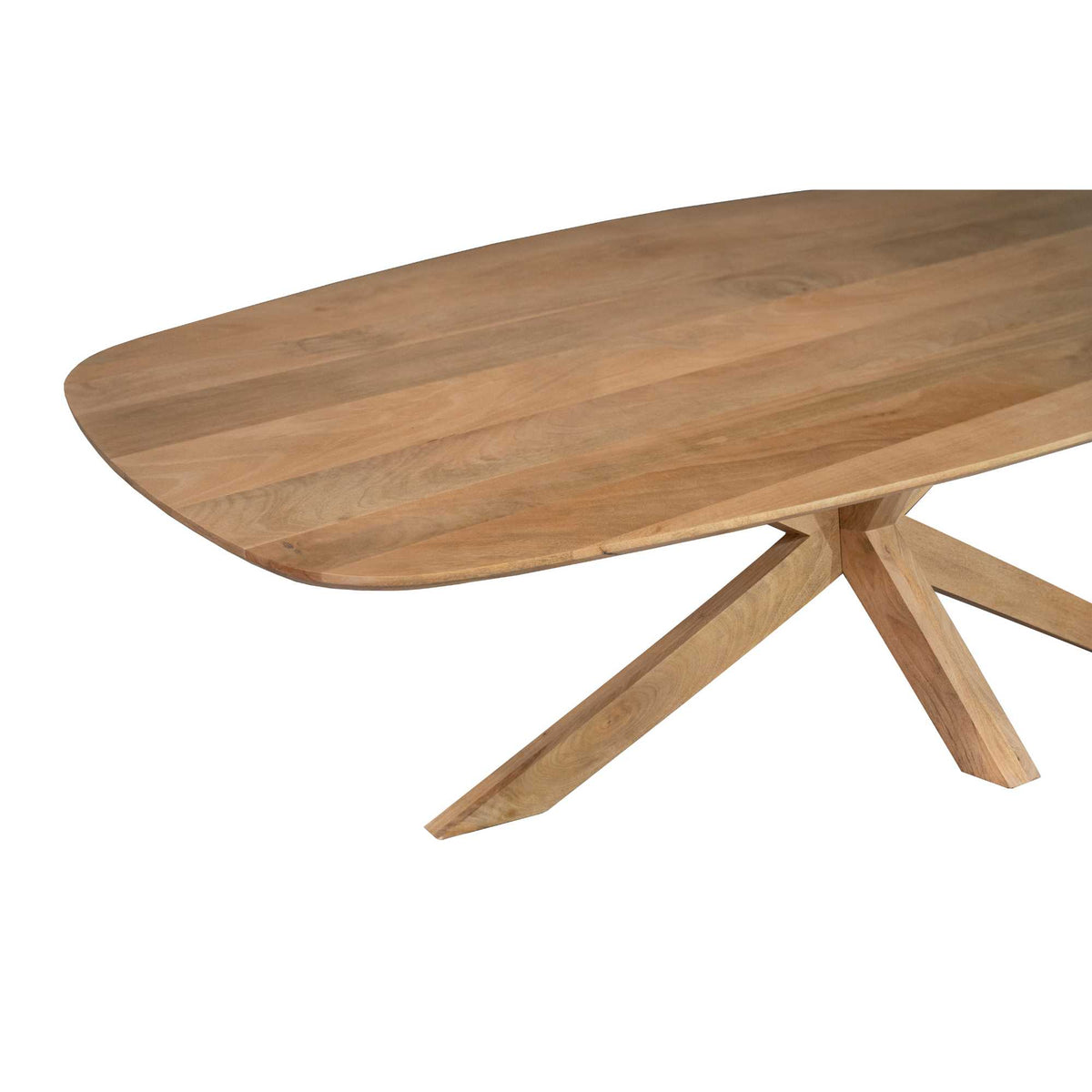 Ovale eettafelrand en blad van licht hout met houten kruispoot eronder