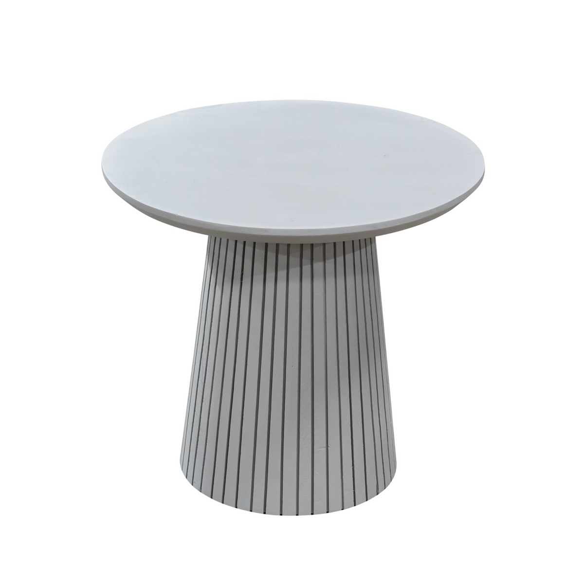 Ronde salontafel met taupe blad en geribde poot met verticale strepen